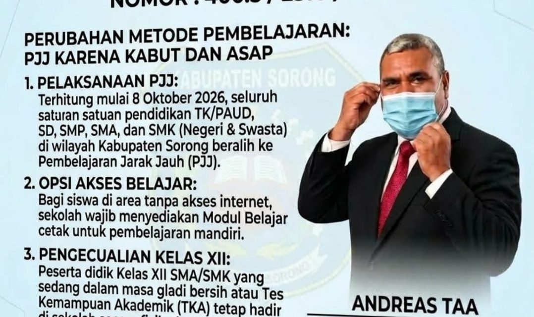 Kabut Asap Makin Pekat, Pemkab Sorong Alihkan Pembelajaran Sekolah ke Sistem PJJ